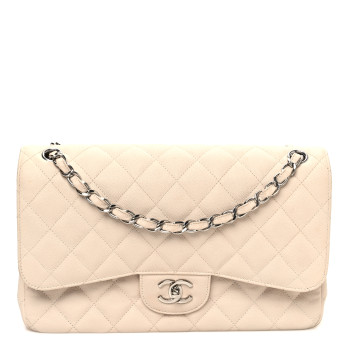 CHANEL Caviar Quilted Jumbo Double Flap Ivory