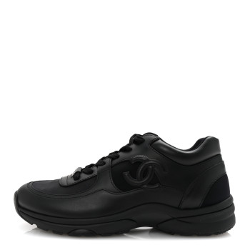 CHANEL Lambskin Fabric CC Sneakers 39 Black