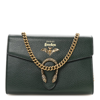 GUCCI Calfskin Garden Dionysus Chain Wallet Emerald