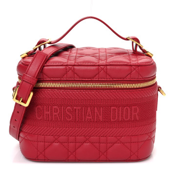 CHRISTIAN DIOR Lambskin Cannage Small Diortravel Vanity Case Red