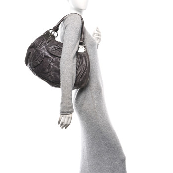 MIU MIU Vitello Pleated Hobo Grey
