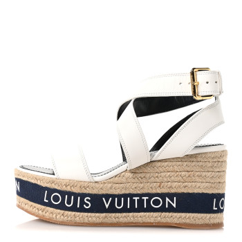 LOUIS VUITTON Calfskin Boundary Wedge Sandals 38 White