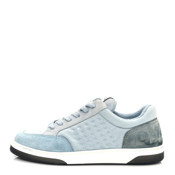 CHANEL Fabric Suede Calfskin Logo Sneakers 36 Light Blue Turquoise
