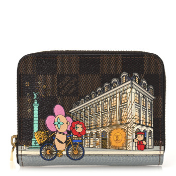LOUIS VUITTON Damier Ebene 2022 Christmas Animation Paris Zippy Coin Purse Pink