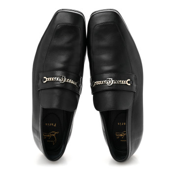 CHRISTIAN LOUBOUTIN Calfskin Mens Monogram Apron Toe Flat Loafers 42 Black