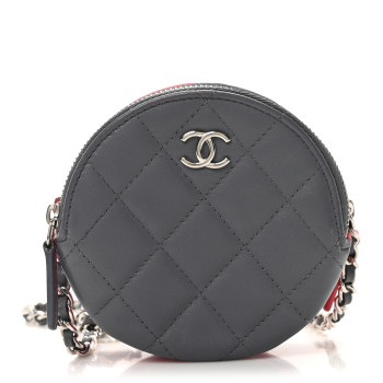 CHANEL Lambskin Quilted Round Clutch With Chain Grey Multicolor