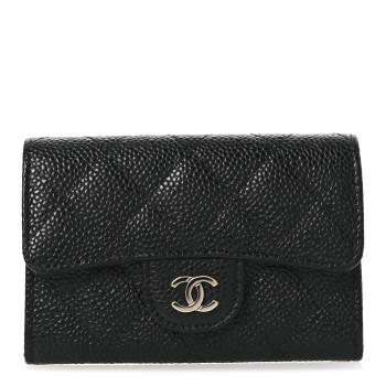 CHANEL Caviar Quilted Flap Card Holder Wallet Black