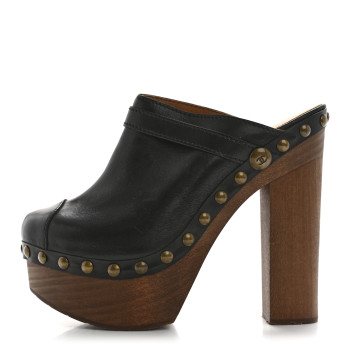 CHANEL Calfskin Studded Clog 38 Black