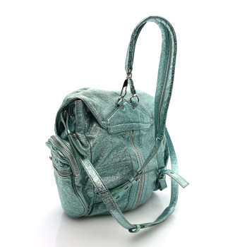 ALEXANDER WANG Metallic Calfskin Marti Backpack Bag Light Blue Rhodium Hardware