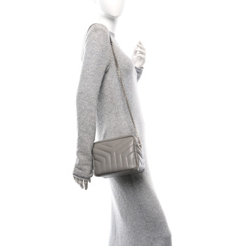 SAINT LAURENT Calfskin Y Quilted Monogram Small Loulou Bowling Bag Light Gray