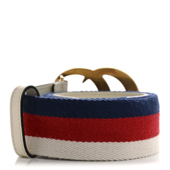 GUCCI Nylon Calfskin Sylvie Web Double G 40mm Belt 85 34 Mystic White Hibiscus Red Maritime