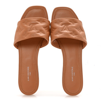 LOUIS VUITTON Lambskin Embossed Monogram Revival Flat Mules 38 Arizona