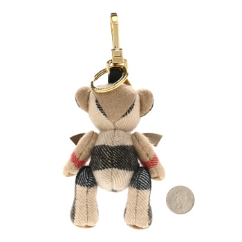 BURBERRY Cashmere House Check Thomas Bear Bag Charm Camel Gold
