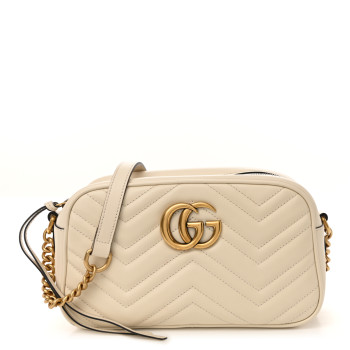 GUCCI Calfskin Matelasse Small GG Marmont Chain Shoulder Bag White
