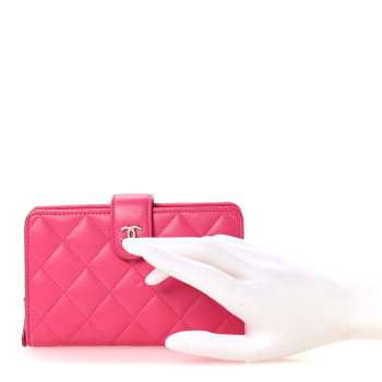CHANEL Lambskin Quilted CC French Wallet Dark Pink