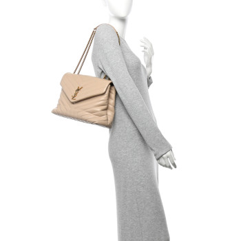SAINT LAURENT Calfskin Y Quilted Monogram Medium Loulou Chain Satchel Dark Beige