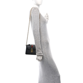GUCCI Textured Dollar Calfskin Web Mini Ophidia Padlock Top Handle Chain Shoulder Bag Black