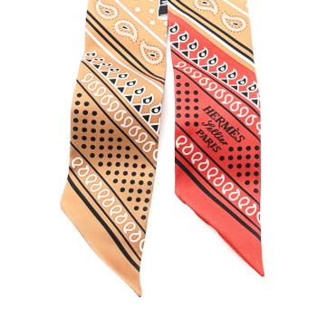 HERMES Silk Eperon d'Or Bandana Twilly Beige Dore Rouge