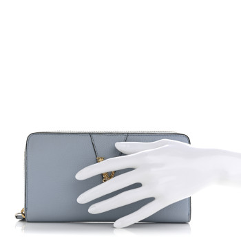 VERSACE Grained Calfskin Virtus Zip Around Wallet Light Blue