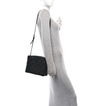 GUCCI Calfskin GG Tennis Embossed Square Messenger Bag Black