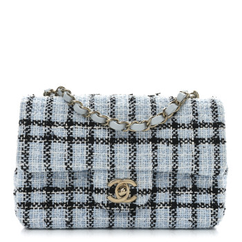 CHANEL Tweed Quilted Mini Rectangular Flap Light Blue