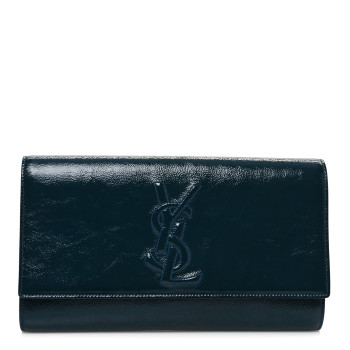SAINT LAURENT Textured Patent Monogram Large Belle De Jour Clutch Green