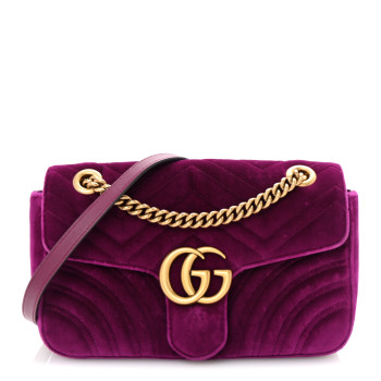 GUCCI Velvet Matelasse Small GG Marmont Shoulder Bag Fuchsia Violet Cyclamen