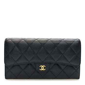 CHANEL Caviar Quilted Large Gusset Flap Wallet Black
