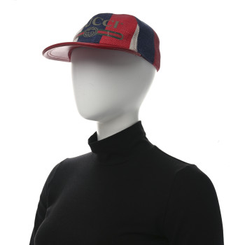 GUCCI Canvas Textured Calfskin Sylvie Stripe Logo Baseball Hat S White Red
