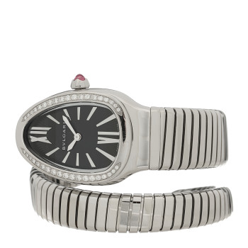BULGARI Stainless Steel Diamond Bezel 35mm Serpenti Tubogas Quartz Watch Black