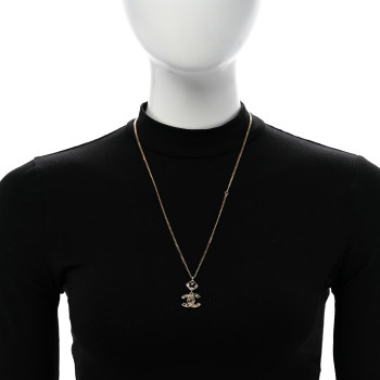 CHANEL Chain CC Drop Necklace Gold Pearly White Black