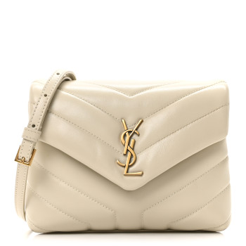SAINT LAURENT Calfskin Y Quilted Monogram Toy Loulou Crossbody Bag Crema Soft