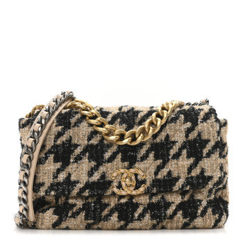 CHANEL Tweed Large Chanel 19 Flap Beige Black