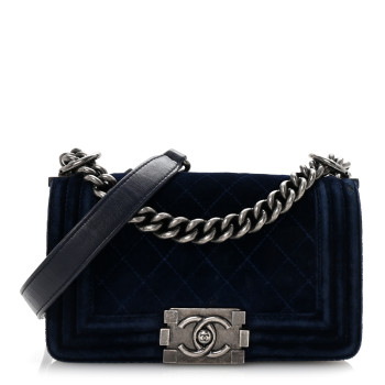 CHANEL Velvet Quilted Small Boy Flap Blue