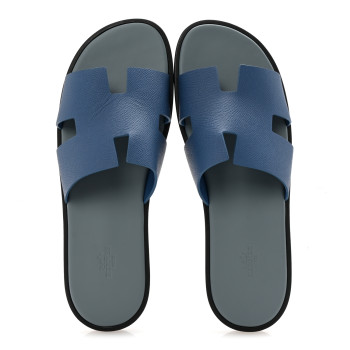 HERMES Epsom Mens Izmir Sandals 46 Bleu Bleuet Gris