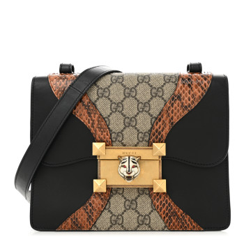 GUCCI Nappa Elaphe GG Supreme Monogram Medium Osiride Shoulder Bag Black Bright Cuir Beige Ebony