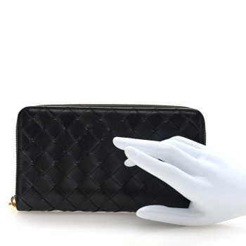 BOTTEGA VENETA Nappa Intrecciato Zip Around Wallet Black