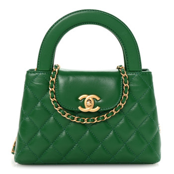 CHANEL Shiny Aged Calfskin Quilted Nano Kelly Shopper Green
