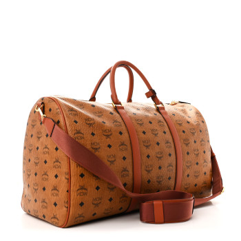 MCM Visetos Large Traveler Weekender Bag Cognac