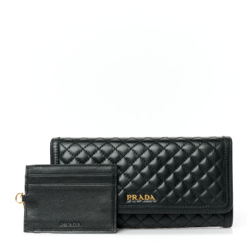 PRADA Soft Calfskin Quilted Continental Flap Wallet Black