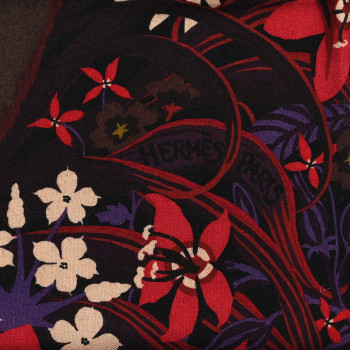 HERMES Cashmere Silk Tyger Tyger Shawl 140 Bleu Nuit Acajou Prune
