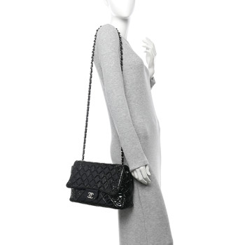 CHANEL Patent Quilted Jumbo Single Flap Black
