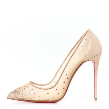 CHRISTIAN LOUBOUTIN Suede Lame Crystal Strass Follies 100 Pumps  40 Light Silk