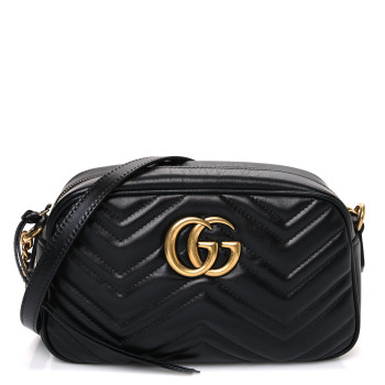 GUCCI Calfskin Matelasse Small GG Marmont Chain Shoulder Bag Black
