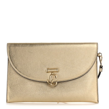 JIMMY CHOO Metallic Calfskin JC Envelope Pouch Gold