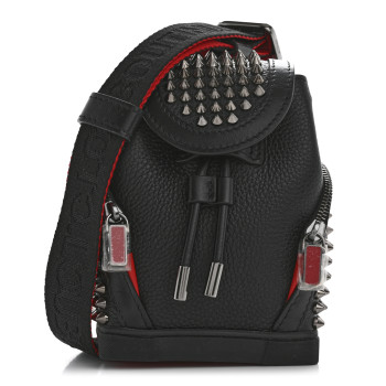 CHRISTIAN LOUBOUTIN Calfskin Spiked Mini Explorafunk Keyring Bag Black