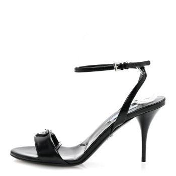 PRADA Spazzolato Metal Triangle Logo Ankle Strap 100mm Sandals 37 Black
