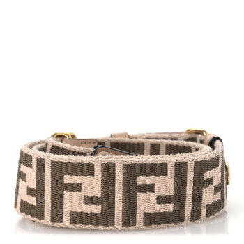 FENDI Jacquard Ribbon Vitello King FF Bi-Color Intreccio Adjustable Strap You Light Rose Camel