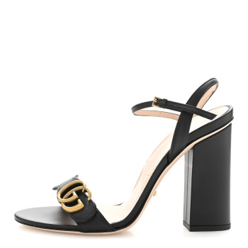 GUCCI Lifford Calfskin GG Marmont Ankle Wrap 105mm Sandals 38.5 Black