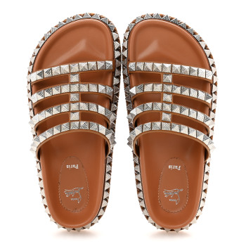 CHRISTIAN LOUBOUTIN Pyra Hallulila Spike Mule Flat Slides 39.5 Terra